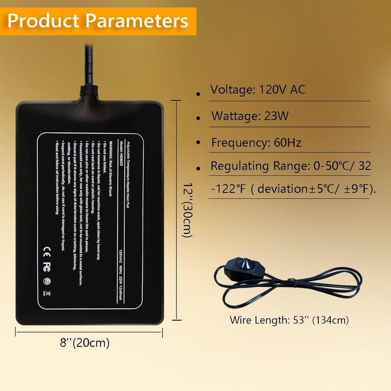 FIPASEN Reptile Heating Pad with Temperature Adjustment, 8x12 Inch Under Tank Heat Pad for Reptiles/Tortoise/Snakes/Lizard/Gecko/Hermit Crab/Frog/Spider/Insect Breeding -Upgraded Terrarium Heating Pad - Image 3